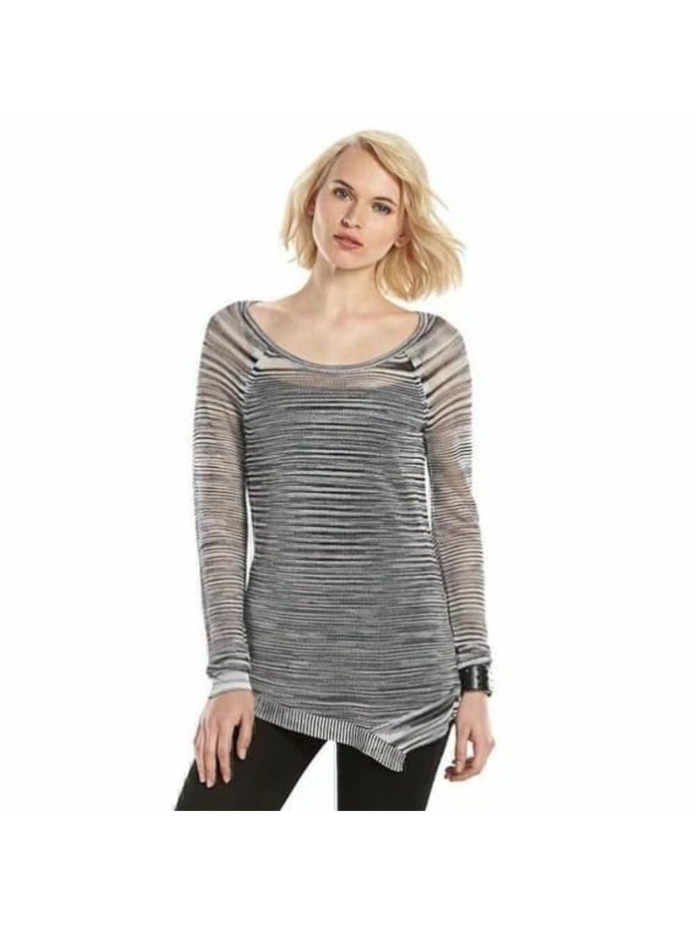 Rock & Republic Gray Space Dyed Open Knit Asymmetric Sweater Womens - Medium